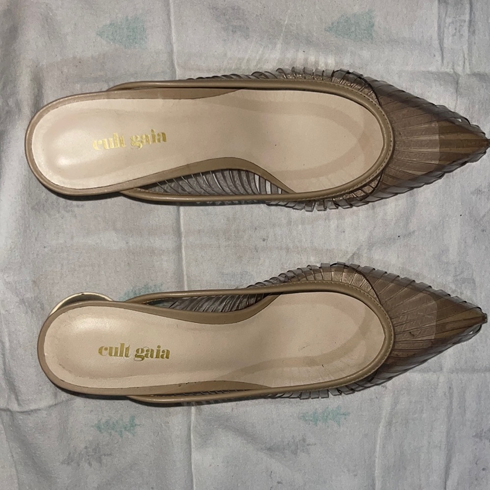 ❌❌SOLD Cult Gaia Transparent Mules. Matching bag available